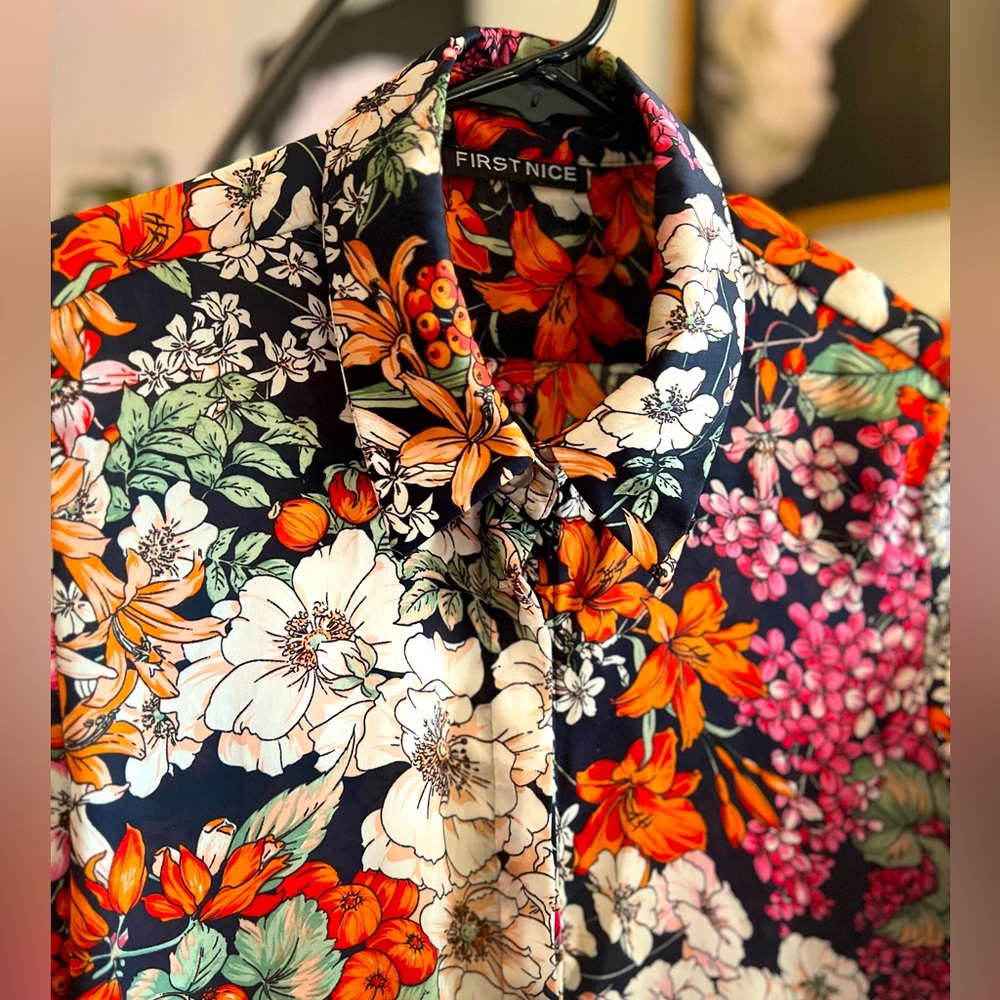 Mixed Flower Pattern Button Down Women’s Shirt. S… - image 3